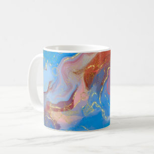 Crimson, Blush, Blau und Gold marmorierter Alkohol Kaffeetasse