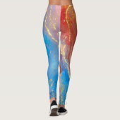 Crimson, Blush, Blau und Gold marmorierter Alkohol Leggings (Rückseite)
