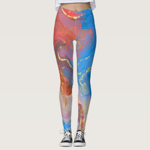 Crimson, Blush, Blau und Gold marmorierter Alkohol Leggings