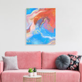 Crimson, Blush, Blau und Gold marmorierter Alkohol Leinwanddruck (Insitu (Wohnzimmer))