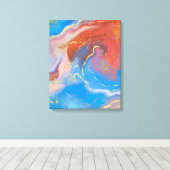 Crimson, Blush, Blau und Gold marmorierter Alkohol Leinwanddruck (Insitu (Holzboden))