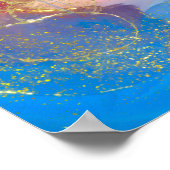 Crimson, Blush, Blau und Gold marmorierter Alkohol Poster (Ecke)