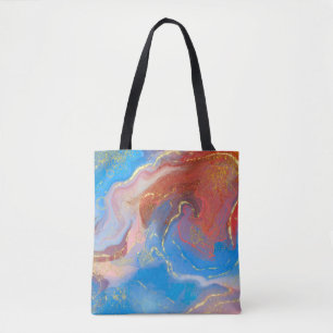 Crimson, Blush, Blau und Gold marmorierter Alkohol Tasche