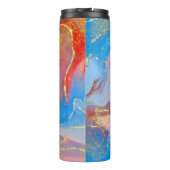Crimson, Blush, Blau und Gold marmorierter Alkohol Thermosbecher (Rückseite)