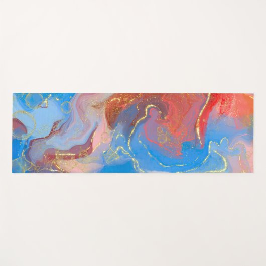 Crimson, Blush, Blau und Gold marmorierter Alkohol Yogamatte (Vorderseite (Horizontal))