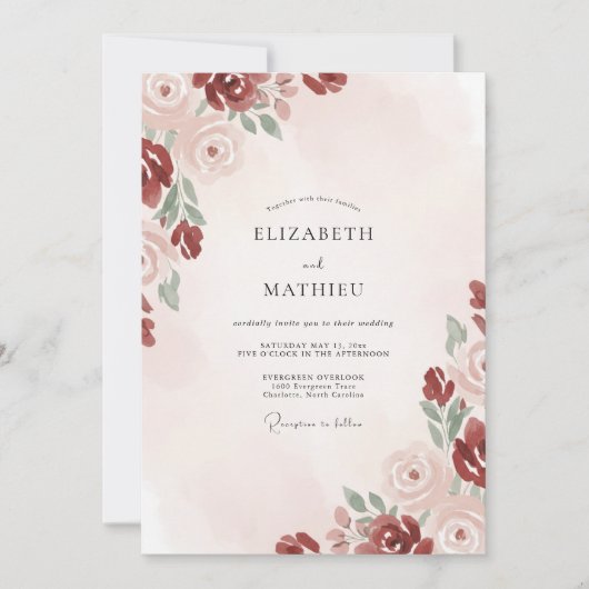 Crimson Blush Bloom Hochzeit Einladung (Vorderseite)