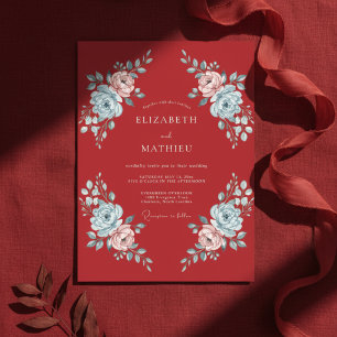Crimson Blush Gemalte Hochzeit Einladung