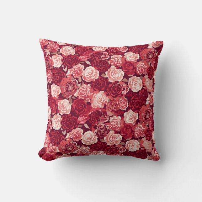 Crimson & Blush Seamless Rose Pattern Kissen (Vorderseite)