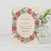 Crimson Botanical Rustic Wedding Einladung (Stehend Vorderseite)