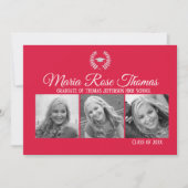 Crimson Cap & Blätter Grad Einladung 5" x 7" (Vorderseite)