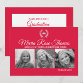 Crimson Cap & Blätter Grad Einladung 5" x 7" (Vorne/Hinten)