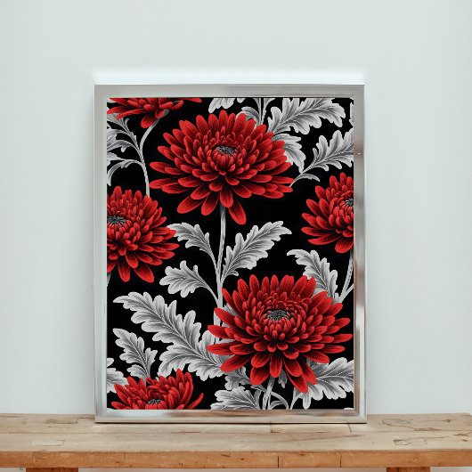 Crimson Chrysanthemums Poster