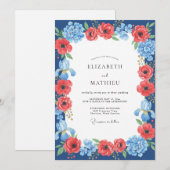 Crimson Cobalt Mohn Hochzeit Einladung (Vorne/Hinten)