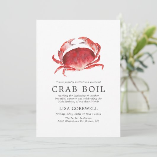 Crimson Crab| Minimaler Geburtskrebskorb Einladung (Stehend Vorderseite)