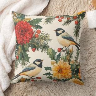 Crimson-Dahlia-Meisen-Weihnachts-Cream-Muster Kissen