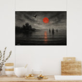 Crimson Descent - Sailboats Beneath the Dragon Sky Poster (Küche)