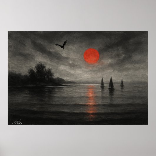 Crimson Descent - Sailboats Beneath the Dragon Sky Poster (Vorne)