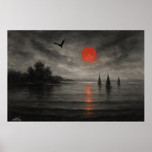 Crimson Descent - Segelboote unter dem Drachenshim Poster