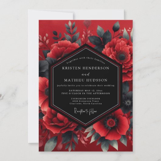 Crimson Dramatic Bloom Wedding Einladung (Vorderseite)
