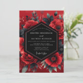 Crimson Dramatic Bloom Wedding Einladung (Stehend Vorderseite)