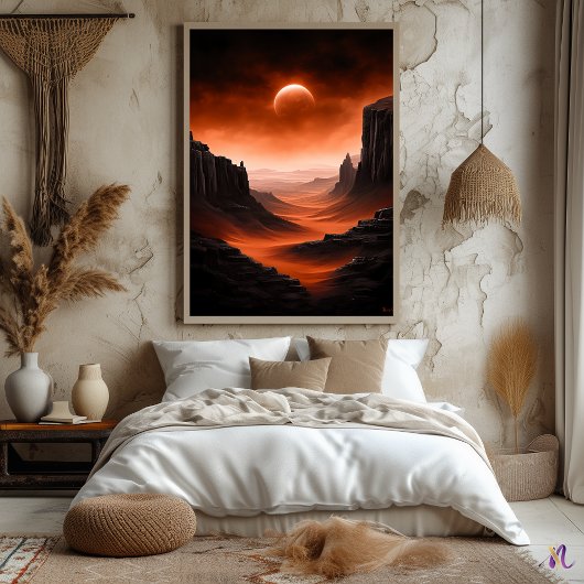 Crimson Dunes - monochrome Marslandschaft Poster