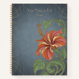 Crimson Elegance: Chinesischer Hibiskus Art Nouvea Notizblock