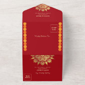 Crimson Elegance Modern Red & Gold Indian Wedding All In One Einladung (Außenbereich)