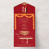 Crimson Elegance Modern Red & Gold Indian Wedding All In One Einladung (Innen Boden)