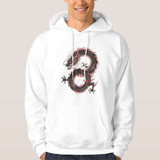 Crimson Ember Ink Dragon Hoodie (Vorderseite)