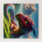 Crimson Ember Resting Dragon at Dawn Fantasy Puzzle (Horizontal)