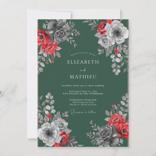 Crimson Emerald Blossom Hochzeit Einladung (Vorderseite)