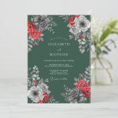 Crimson Emerald Blossom Hochzeit Einladung (Stehend Vorderseite)