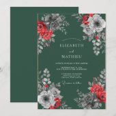 Crimson Emerald Blossom Hochzeit Einladung (Vorne/Hinten)