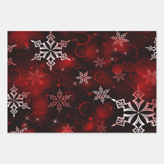Crimson Emerald & Royal Blue Snowflake Pattern Geschenkpapier Set (Vorderseite)