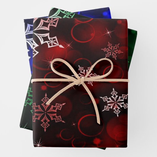Crimson Emerald & Royal Blue Snowflake Pattern Geschenkpapier Set (Beispiel)