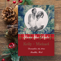 Crimson & Evergreen Flat Save the Date Card