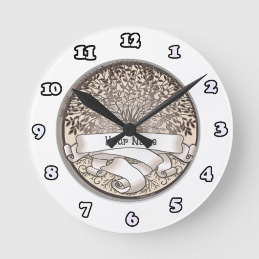 Crimson Family Tree Familienname Runde Wanduhr (Vorderseite)
