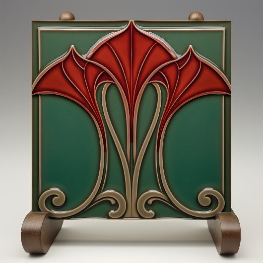 Crimson Flare Art Nouveau Keramik Tile Fliese