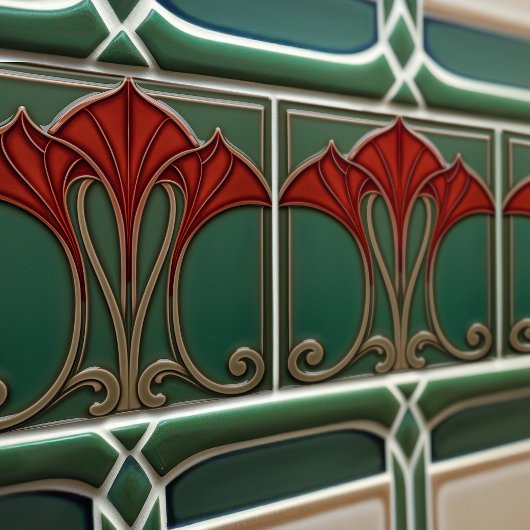 Crimson Flare Art Nouveau Keramik Tile Fliese
