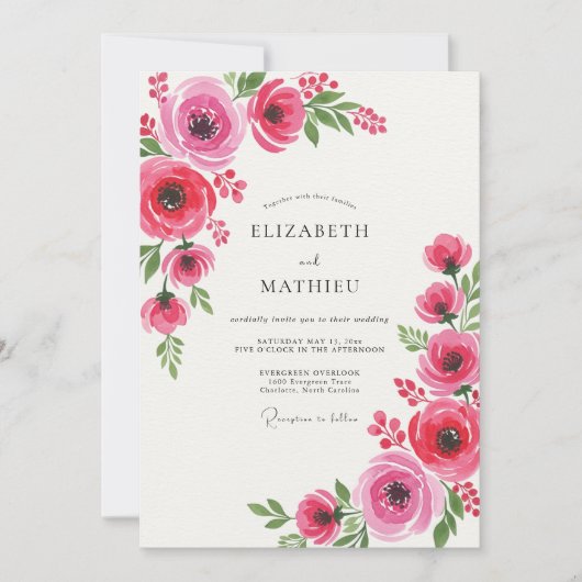 Crimson Floral Bloom Hochzeit Einladung (Vorderseite)