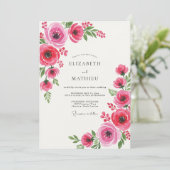 Crimson Floral Bloom Hochzeit Einladung (Stehend Vorderseite)