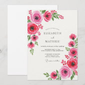 Crimson Floral Bloom Hochzeit Einladung (Vorne/Hinten)