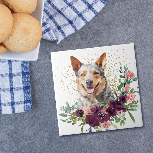 Crimson Floral Bouquet Australian Cattle Dog Fliese