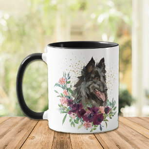 Crimson Floral Bouquet Belgium Tervuren Dog Tasse