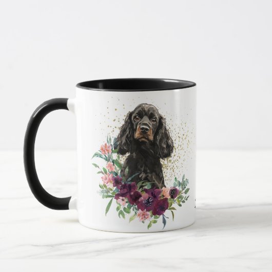 Crimson Floral Bouquet Black Tan Cocker Spanel Tasse (Links)