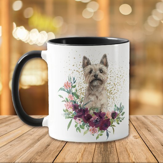 Crimson Floral Bouquet Cairn Terrier Dog Tasse