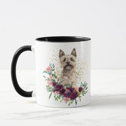 Crimson Floral Bouquet Cairn Terrier Dog Tasse (Links)