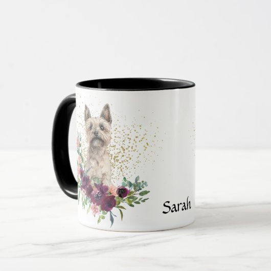 Crimson Floral Bouquet Cairn Terrier Dog Tasse (Vorderseite Links)