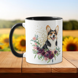 Crimson Floral Bouquet Cardigan Welsh Corgi Dog Tasse