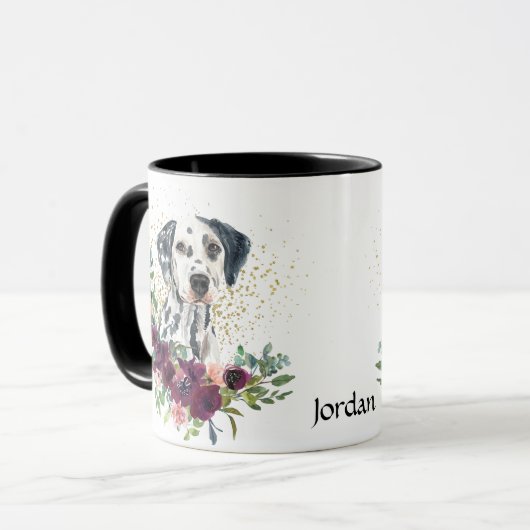 Crimson Floral Bouquet Dalmatiner Dog Tasse (Vorderseite Links)
